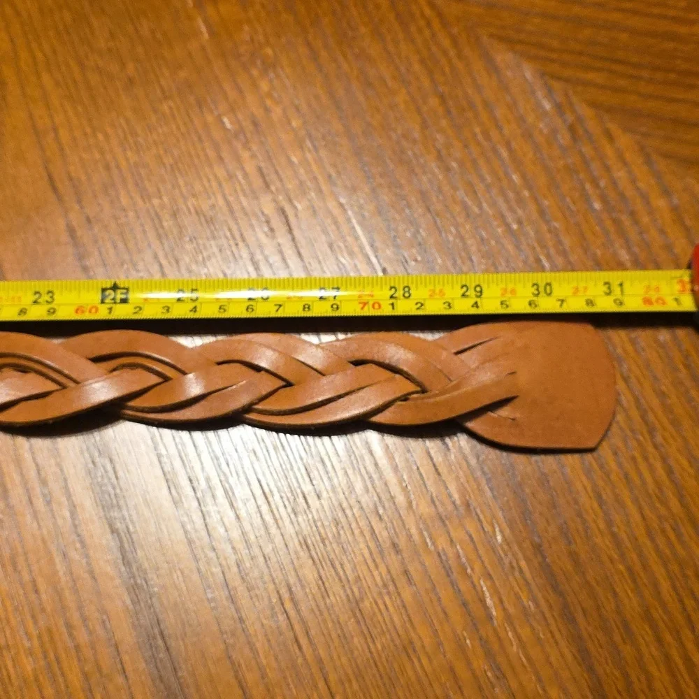 Vintage Saddle Brown Woven Leather Belt  Up To 29